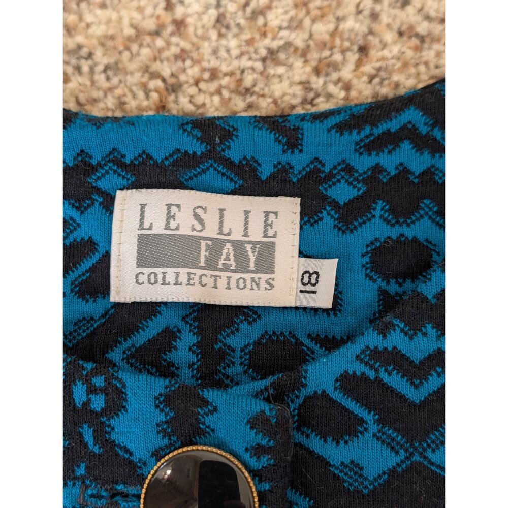 Vintage Leslie Fay Lady Jacket Blazer Button Up Crop Teal Black USA Size 18 - Picture 5 of 8